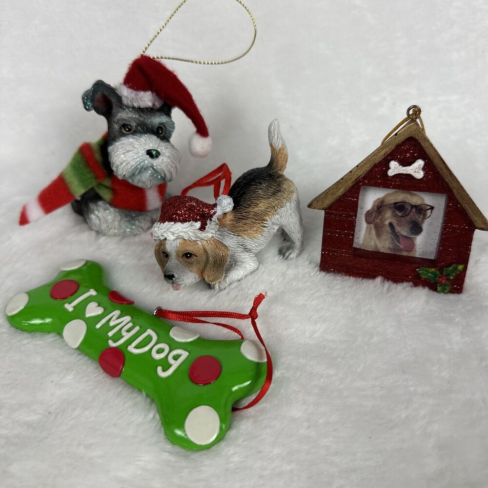 Lot‎ of Dog Christmas Tree Ornaments Picture FrameBone Schnauzer Beagle Puppy